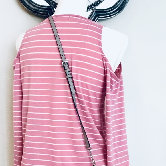 Pink & white Striped cold shoulder top - Picture 4 of 8